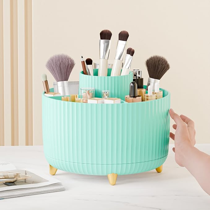 fanado 360° Rotate Makeup Brush Holder Organizer, Makeup Organizers Countertop, Makeup organization and Skincare Storage for Vanity, Desktop, Bathroom (Mint Green) - Image 6