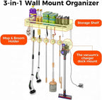 Broom Holder Wall Mount with Shelf,Broom Hanger,3 in 1 Broom and Mop Organizer Wall Hanging for Laundry,Garage,Utility,Broom Rack,Vacuum Stand Alternative,Cleaning Supplies Organizer Storage,White,L - Image 2