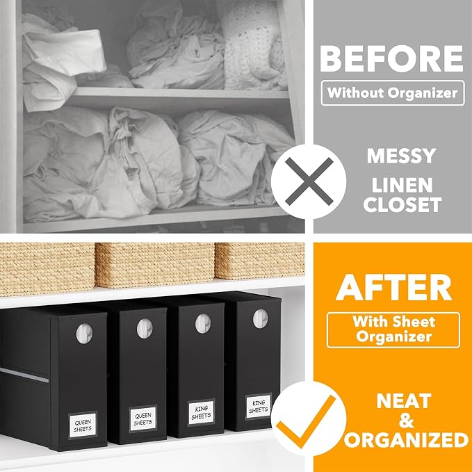 SpaceAid 4 Pack Bed Sheet Organizers and Storage, Foldable Sheet Organizer for Linen Closet, Sheets Set Folder Keeper with Window XL (Queen & King Size) Organizing Bedding Container, Black - Image 2
