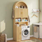 Itaar Arched Over The Toilet Storage Cabinet, 78.7" H Fluted Bathroom Organizer with Reversible Side Cabinet, Adjustable Shelves, Anti-Tipping, Hooks & Paper Holder for Bathroom Laundry Room, Oak - Image 4