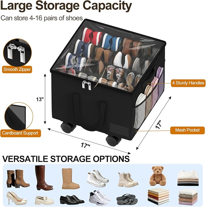 2 Pack Large Shoe Organizer for Closet, 32 Pairs Shoe Storage Box Black - Image 4