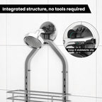 Shower Caddy Hanging (Silver), Adjustable Anti-Swing-Over The Shower Head Caddy, 3 Tier Height Bathroom Storage Organizer, Bathroom Shelves Basket Rack, Shower Caddies Rack with Adjustable Soap Basket - Image 2
