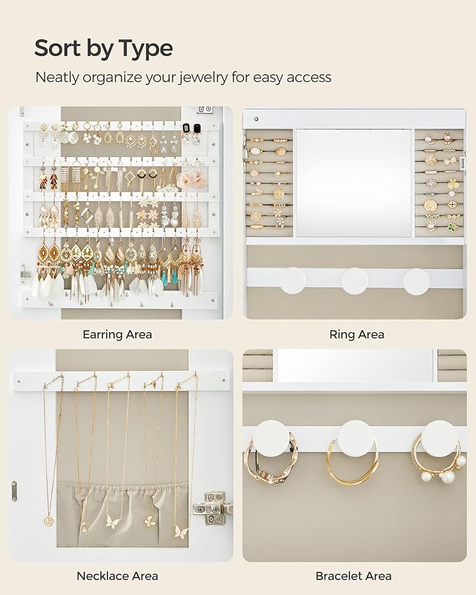 SONGMICS Jewelry Organizer, LED Jewelry Cabinet, Wall/Door Mounted - Image 9