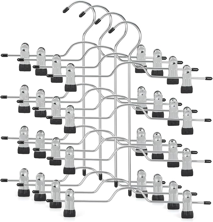 TOPIA HANGER 4 Tier Metal Skirt Hangers with Clips 80% Space Saving 4 Pack by TOPIAHANGER