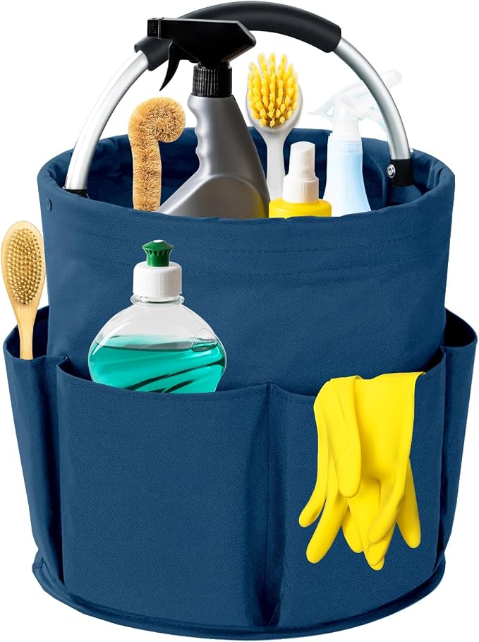 Cleaning Caddy with Handle, 17L Foldable Cleaning Supplies Organizer, Portable Storage Basket, Cleaning Supply Caddy, Multifunctional Cleaning Bucket Bag for Garden, Home, Kitchen (Blue) by Unknown