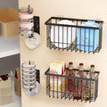 4 Pack Adhesive Cabinet Door Organizer - Tumbler Lid Organizer & Kitchen Storage baskets for Kitchen, Bathroom, Inside Cabinet Door Storage for Cup Lids, Spices, Small Supplies, Space-Saving (Black) by JOLENSOY