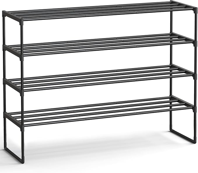 SONGMICS Shoe Rack, 4-Tier Shoe Organizer, Metal Storage Shelf | for Entryway, Upright or Upside Down, for 25-30 Pairs, Stackable, 11.8 x 46.1 x 28.4 Inches, Black ULSA034B01 by Unknown