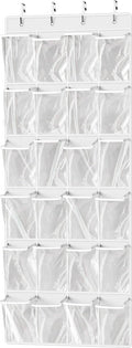 Simple Houseware 24 Pockets Large Clear Over the Door Shoe Organizer, White | 56" x 22.5", 4 Durable Metal Hooks, 5" x 9" Pocket Size, Multipurpose by SimpleHouseware