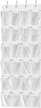 Simple Houseware 24 Pockets Large Clear Over the Door Shoe Organizer, White | 56" x 22.5", 4 Durable Metal Hooks, 5" x 9" Pocket Size, Multipurpose by SimpleHouseware