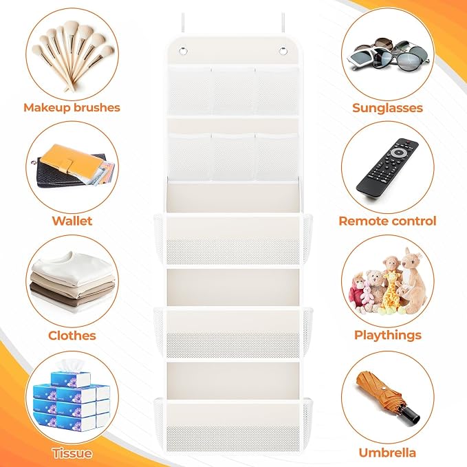SpaceHacks 5-Tier Over the Door Organizer with Mesh Pockets, Baby Nursery Storage for Closet, Bathroom and Bedroom, Adjustable Hanging Closet Organizer for Cosmetics, Books and Essentials (Beige) - Image 5