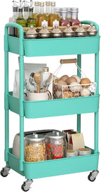 Sywhitta 3-Tier Plastic Rolling Utility Cart with Wheels for Storage, Green by haseverythingyouneed