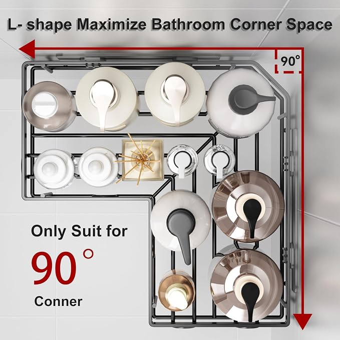 Liuoud Corner Shower Caddy 5 Pack Adhesive Stainless Steel Organizer Black - Image 5