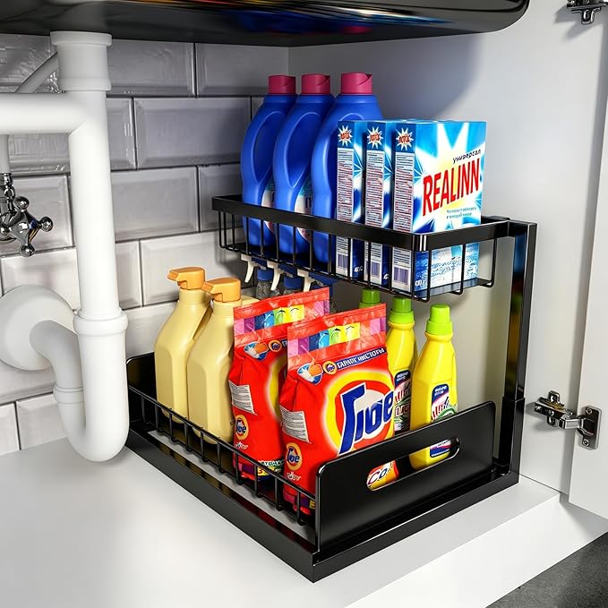 REALINN Under Sink Organizer, L-Shaped Pull Out Cabinet Organizer, Kitchen by REALINN
