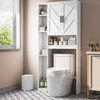 Over The Toilet Storage Cabinet with 7 Storage Shelves, Above Toilet Bathroom Organizer with Toilet Paper Holder Stand, Behind Toilet Cabinet, Space Saver for Restroom, Bathroom, Laundry, White by KNOWORLD