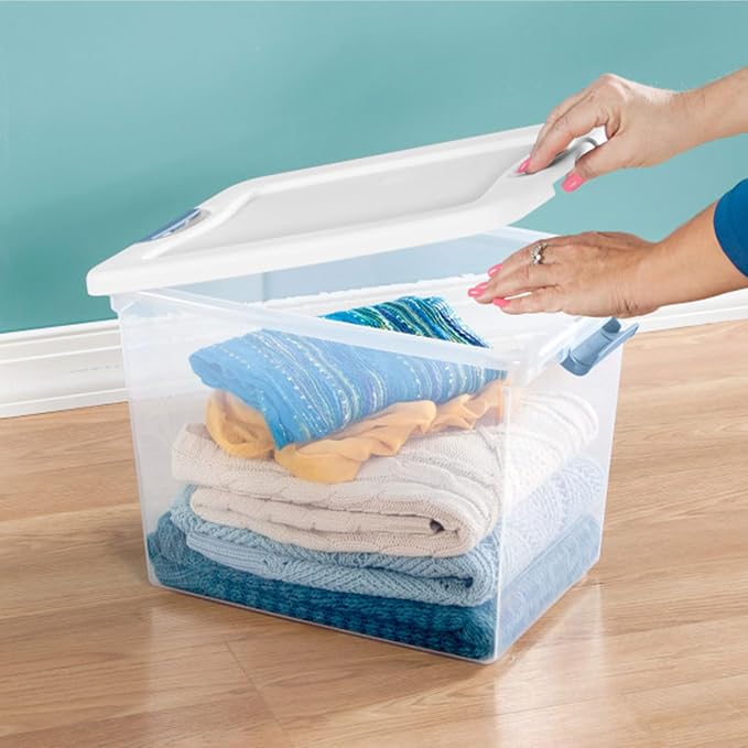 Sterilite 18-Pack Latching Box, Under Bed Storage Bins with Lids, Clear Plastic, 25 Quart - Heavy-Duty Organizing Containers for Closet, Bathroom, and Office | Heavy-Duty and Stackable Plastic Containers with Latches for Closet, Cabinet, Bedroom, Bathr... - Image 8