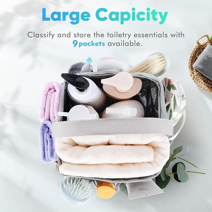 EUDELE 2 Pack Mesh Shower Caddy Portable for College Dorm Room Essentials, Shower Caddy Dorm with 9-Pocket Large Capacity,Shower Bag for Beach,Swimming,Gym - Image 3