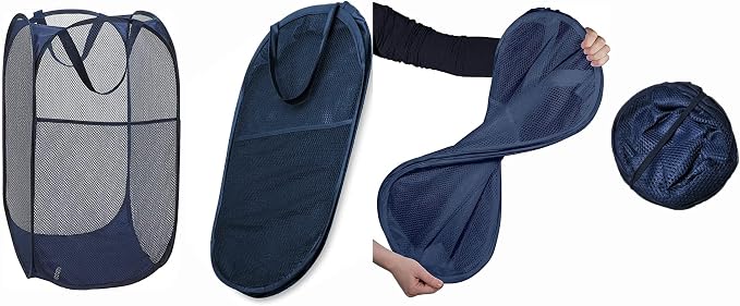2 Packs Mesh Pop up Laundry Hamper (Black/Navy Blue) with Portable Durable Handles, Collapsible for Storage, Folding Pop-Up Clothes Hampers for Apartment, Home, College Dorm or Travel - Image 6