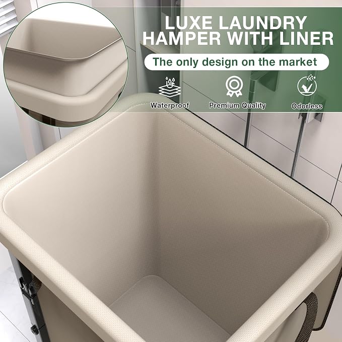 Laundry Basket with Lid, 150L Rolling Laundry Hamper with Wheels White - Image 3