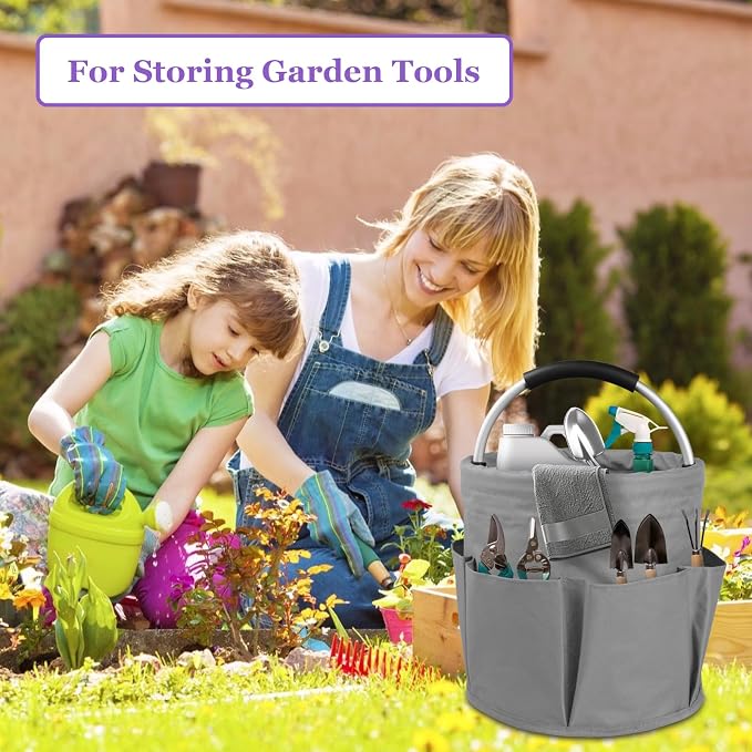 2Pcs 17L Foldable Cleaning Caddy Tote with Handle for Camping, Dark Gray - Image 3