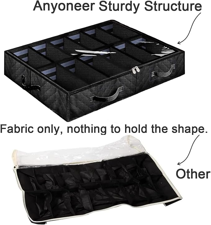 Set of 2, Under Bed Shoe Storage Organizer, Black - Image 5