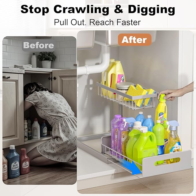 REALINN Under Sink Organizer, Pull Out Cabinet Organizer 2 Tier - Image 5