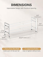 Bumusty 2 Tier Expandable Shoe Rack for Closet, White | 18"-33" Adjustable Shoe Rack for Entryway, Small Shoe Organizer for Dorm, Front Door, Sturdy Metal - Image 2