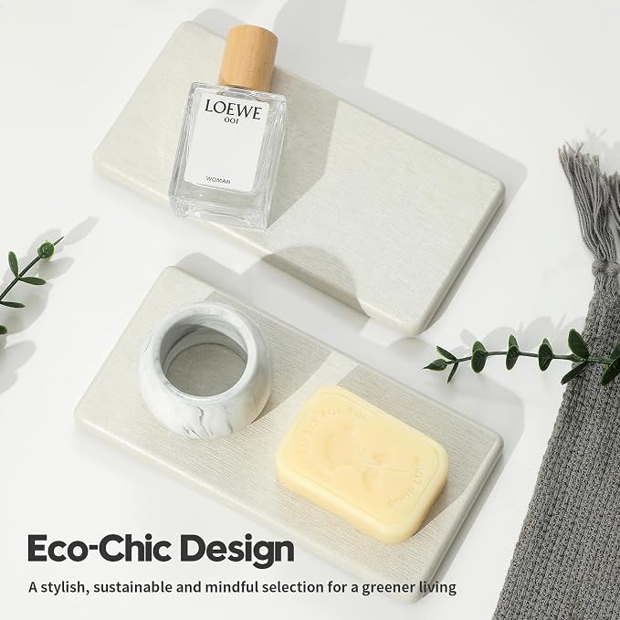 2PCS 7"x3.5" Water Absorbing Bathroom Sink Vanity Trays, Diatomite Stone Quick Drying Mat for Kitchen Counter, Dish Rack Dispenser Sponge Holder Caddy Organizer, Beige, 7"x3.5" - Image 7