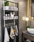 Consumest Over The Door Hooks Organizer - 3 Tier Door Hanger with 9 Coat Hooks & 2 Mesh Basket, Back Storage Organizer Hanging Towels for Bathroom, Bedroom, White - Image 7