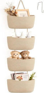 Dahey Over The Door Hanging Basket Storage 4-Tier Woven Wall Basket, Jute by Dahey