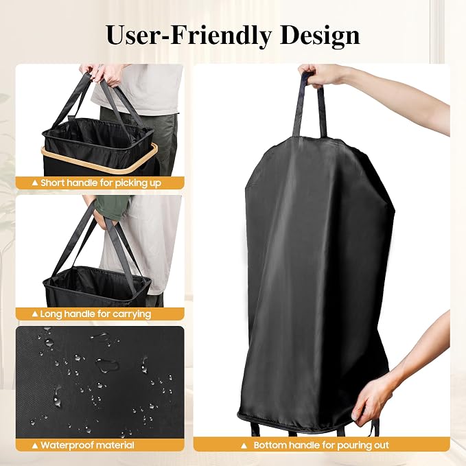 Foluck 100L Laundry Hamper with Lid Removable Bag and Bamboo Handles - Image 4