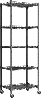 REGILLER 5-Wire Shelving Metal Storage Rack Adjustable Shelves,Standing Storage Shelf Units for Laundry Bathroom Kitchen Pantry Closet(Black,11.8" D x 16.6" W x 53.5" H,With Wheels) by REGILLER