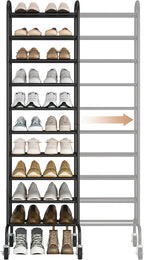 STORAGE MANIAC 10-Tier Expandable Shoe Rack, 44 Pairs Tall Vertical Shoe Rack, Heavy-Duty Metal Adjustable Shoes Organizer for Closet, Entryway, Hallway, Garage, Front Door, Shoes Shelves, Black by STORAGEMANIAC