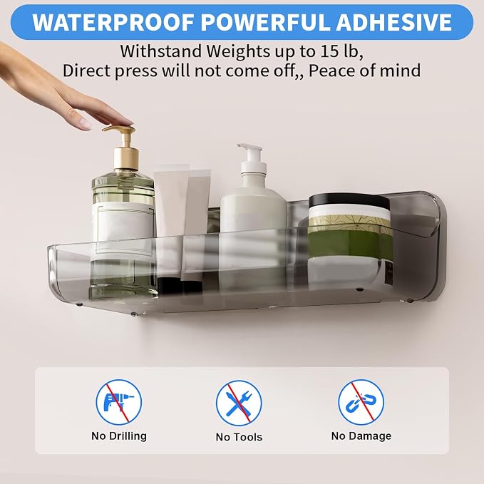 Diesisa Acrylic Wall Mount Organizer, Adhesive Shelves,2Pc Bathroom Shelves - Image 3