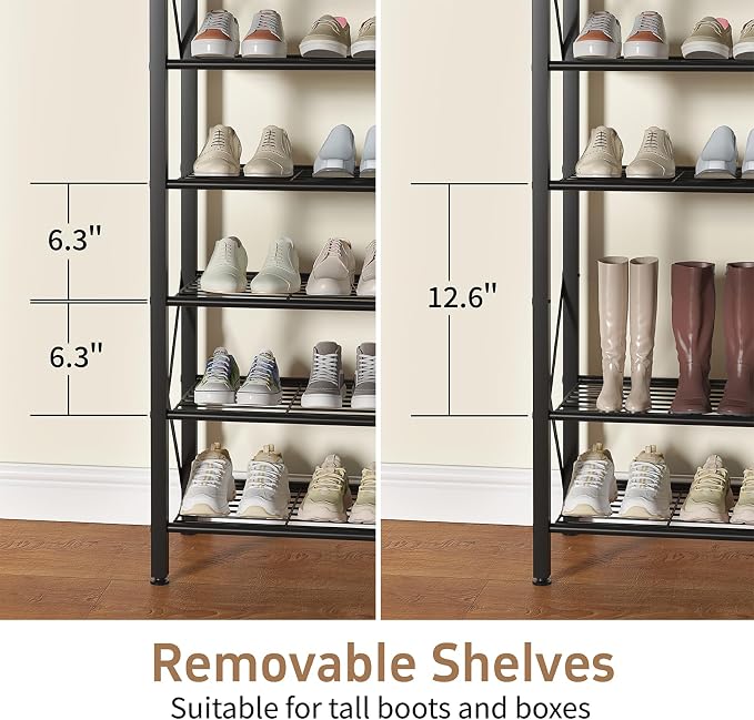 8 Tier Shoe Rack for Closet, Tall Shoe Storage for 32 Pairs, Adjustable Shoe Organizer for Front Door Entrance Bedroom Garage, Black - Image 6