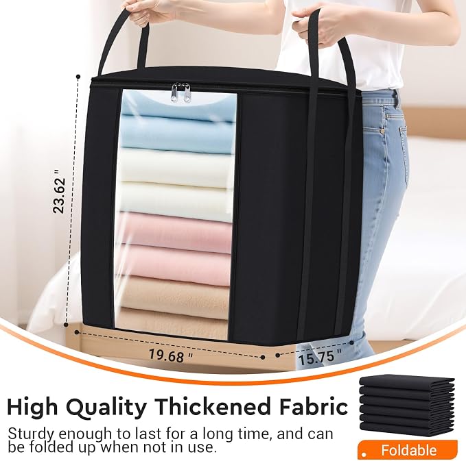 TasticTotes 120L Extra Large Blanket Clothes Storage Bags, Gray, 2 Pack | Foldable Blanket Storage and Organization, Thick Fabric Containers with Reinforced Handles & Zippers for Comforters, Bedding - Image 2