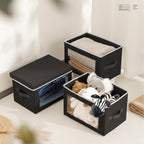 Homsorout Cube Storage Bins with Lids, Clear Window Storage Baskets for Organizing, Fabric Organizer Bins with Handle, Cloth Storage Bins for Shelves, Closet, Clothes, Towels, 4 Packs, Black - Image 6