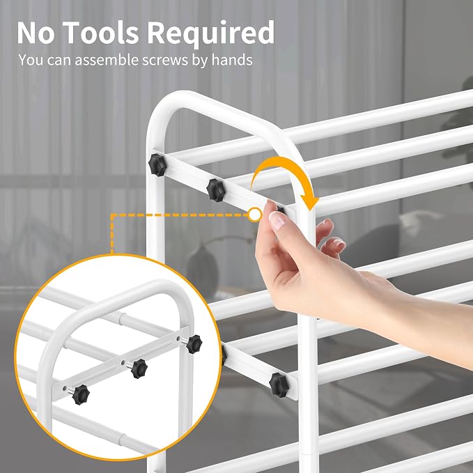 Hleelomi 3-Tier Metal Expandable Shoe Rack for Closet and Entryway, White - Image 4