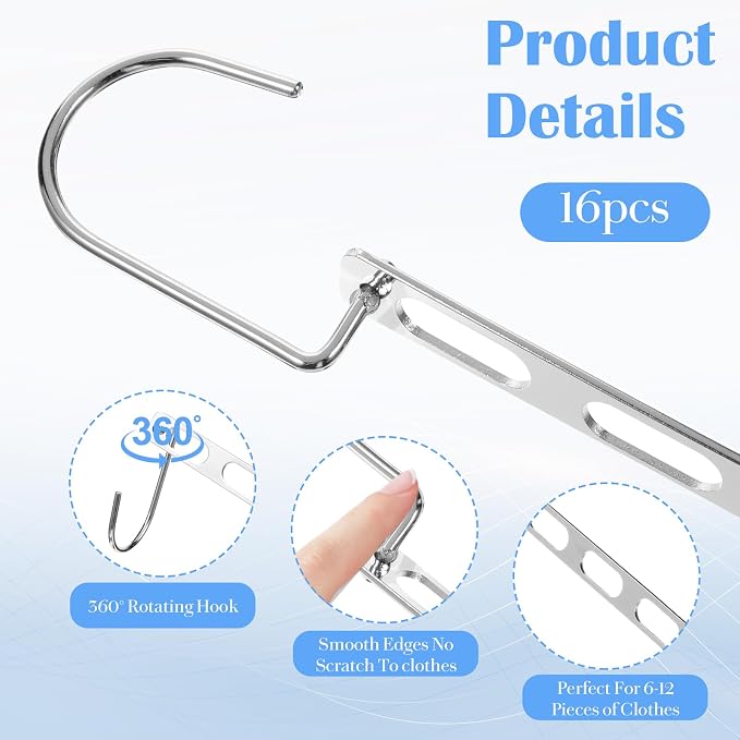 16 Pcs Space Saving Hangers for Clothes, Metal Foldable Magic Hanger Organizer for Closet, Heavy Clothes, Dorm Room Essentials, Silver - Image 3