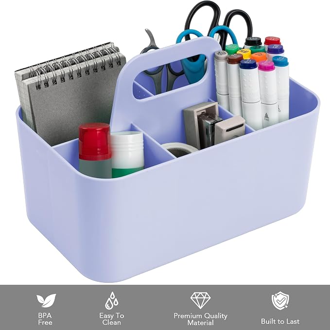 Tiawudi Multipurpose Caddy Organizer, Plastic Caddy with Handle, Stackable Desk Organizer for Stationery, Marker and Pencil, Office Supplies Organizer, Dorm Caddy - Image 3