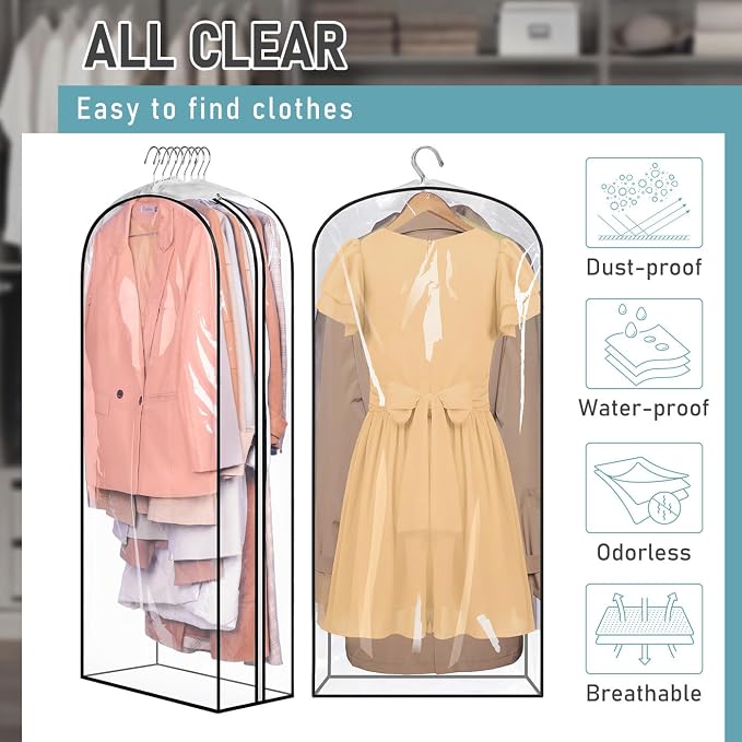 MISSLO 10" Gusseted All Clear Garment Bags for Hanging Clothes 50" Dress Bags for Closet Storage Coat Protectors for Suits, Gowns, 3 Packs - Image 5