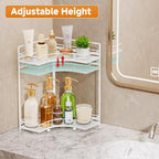 VITVITI 2-Tier Corner Bathroom Counter Organizer, Bathroom Countertop Organizer Storage for Sink, Metal Mesh Makeup Organizer for Vanity Countertop Kitchen with Hooks,White - Image 4