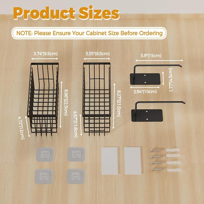 4 Pack Adhesive Cabinet Door Organizer - Tumbler Lid Organizer & Kitchen Storage baskets for Kitchen, Bathroom, Inside Cabinet Door Storage for Cup Lids, Spices, Small Supplies, Space-Saving (Black) - Image 3