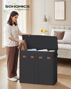 SONGMICS 210L Laundry Hamper, 4-Compartment Laundry Sorter with Lid - Image 2