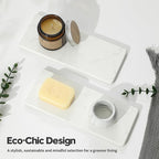 2PCS Water Absorbing Stone Drying Tray for Kitchen Counter & Bathroom Sink, Diatomite Faucet Splash Guard, Soap Dispenser Rack & Sponge Holder Caddy Organizer, Marble White (Printed Pattern), 9"x 3.5" - Image 8