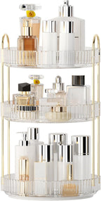 YCIA&DONE 360 Rotating Makeup Organizer and Storage for Vanity Countertop 3 Tiers, High Capacity Cosmetic Skincare Perfume Organizers for Dresser Bathroom Lazy Susan (Clear White) by YCIADONE