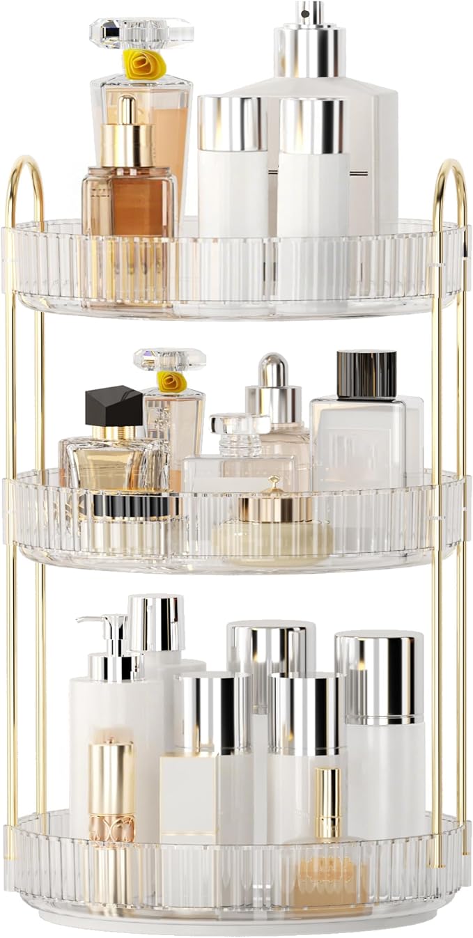 YCIA&DONE 360 Rotating Makeup Organizer and Storage for Vanity Countertop 3 Tiers, High Capacity Cosmetic Skincare Perfume Organizers for Dresser Bathroom Lazy Susan (Clear White) by YCIADONE