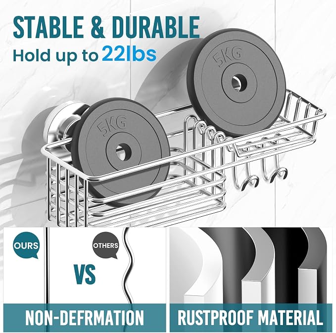 TAILI Shower Caddy Suction Cup with Hooks & Soap Holder, Silver - Image 4