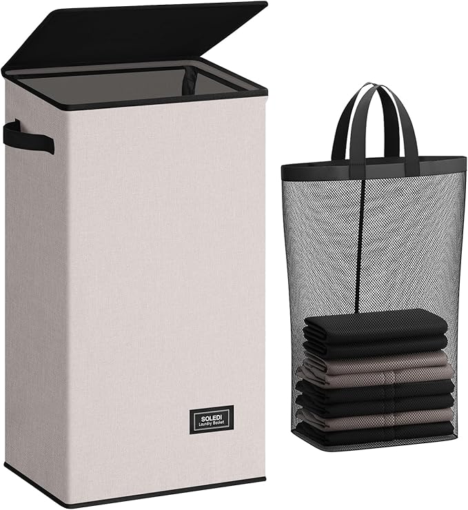 SOLEDI 100L Laundry Hamper with Lid, Large Collapsible Laundry Basket by SOLEDI