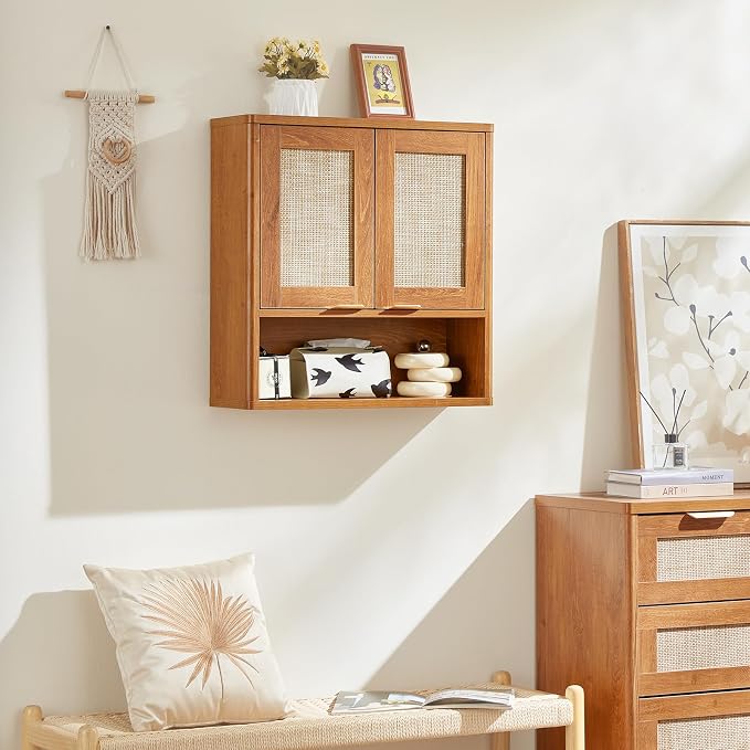 LEYAOYAO Rattan Bathroom Wall Storage Cabinet, Boho Medicine Cabinet - Image 6