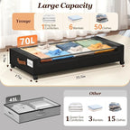 Yecaye 70 L Under Bed Storage with Wheels, 3 Pack Larger Capacity Under Bed Storage Containers, Underbed Shoe Storage Organizer, Rolling Under Bed Metal Drawers for Clothes, Blankets, Black - Image 2